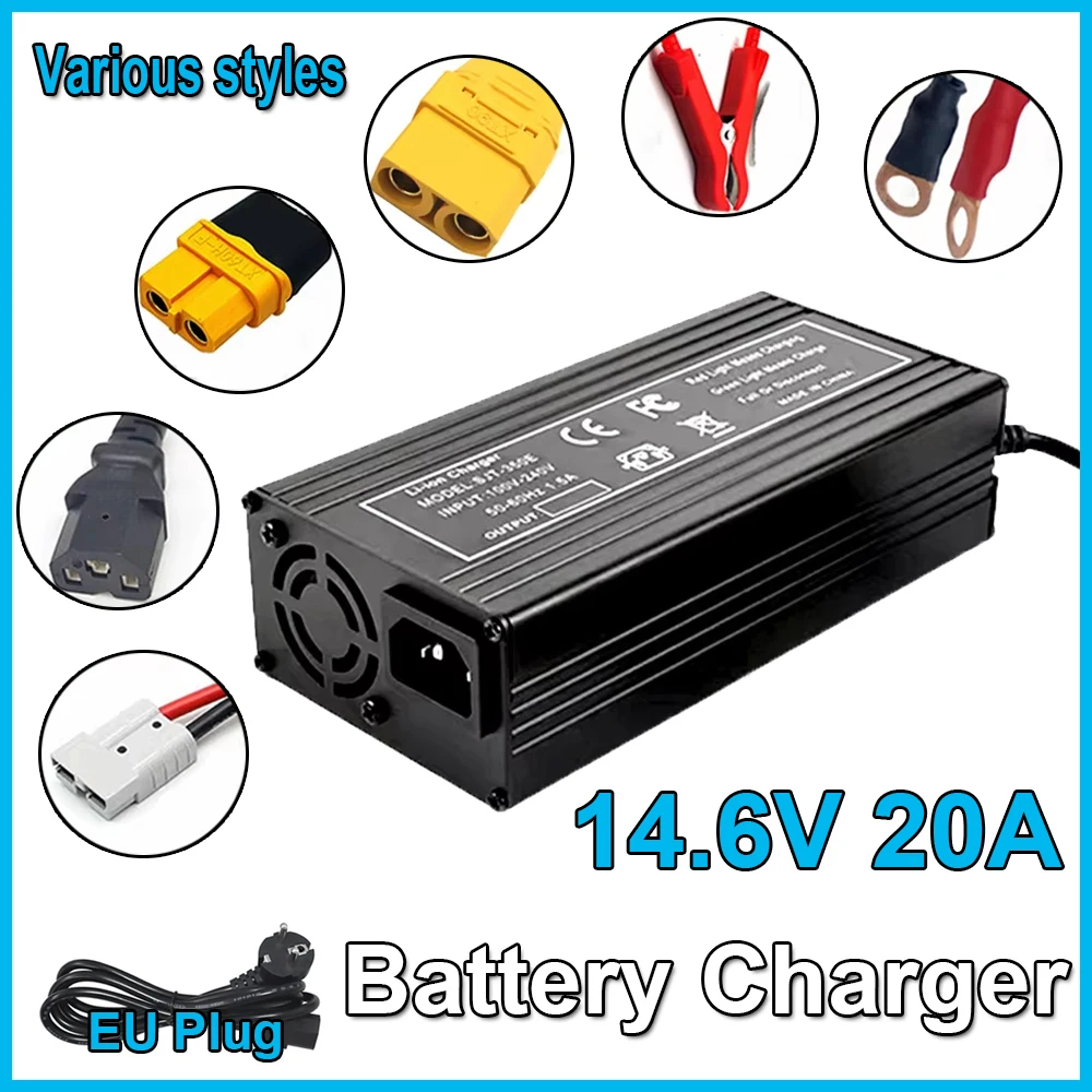 

14.6V 20A LiFePO4 Battery Charger 110-220V 4S 12V Battery Charging EU Plug Fast Charger Suitable for LiFePO4 Battery Packs