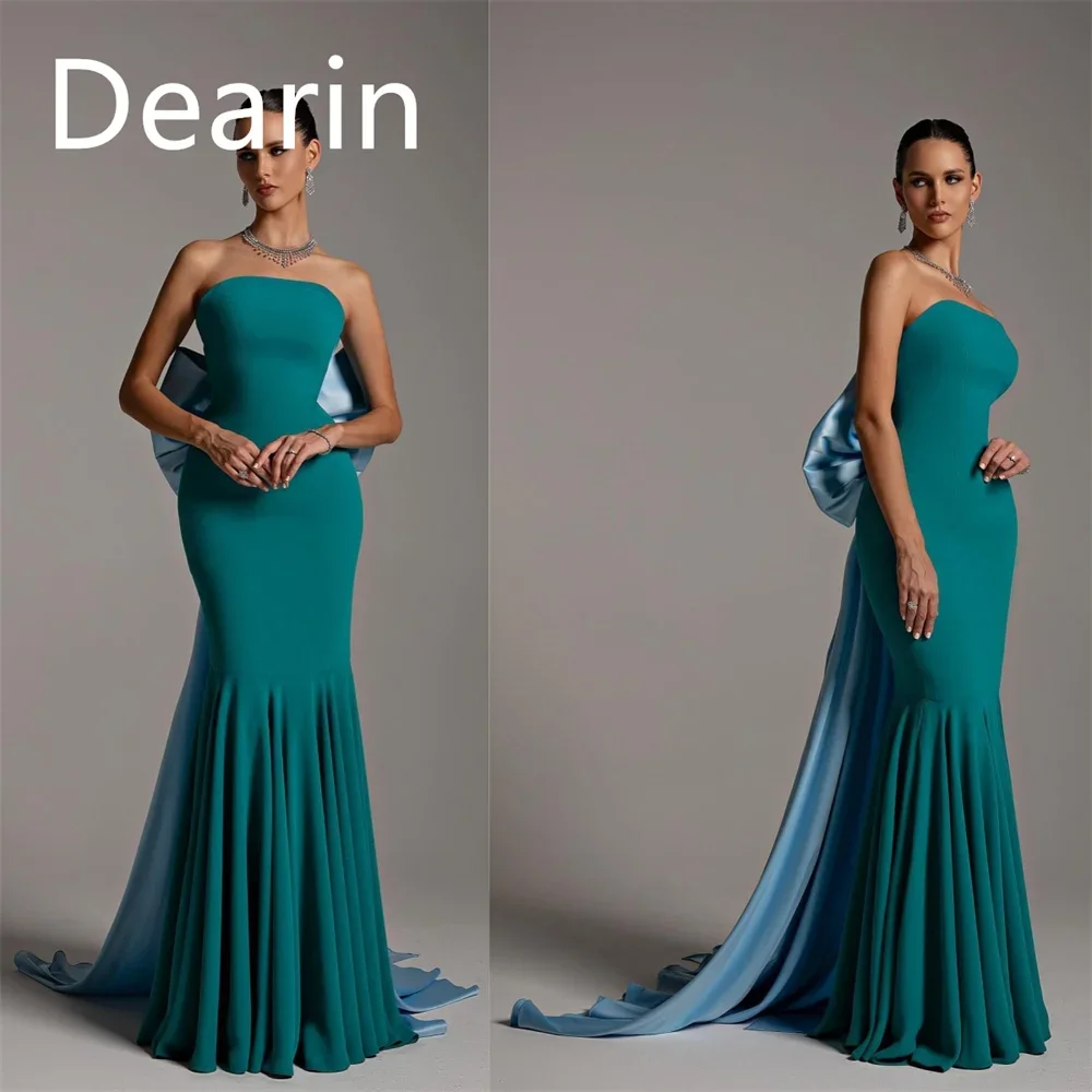 

Customized Evening Gown Dearin Strapless Sheath Floor Length Skirts Draped Bespoke Occasion Dresses Formal Prom Dress Saudi Arab