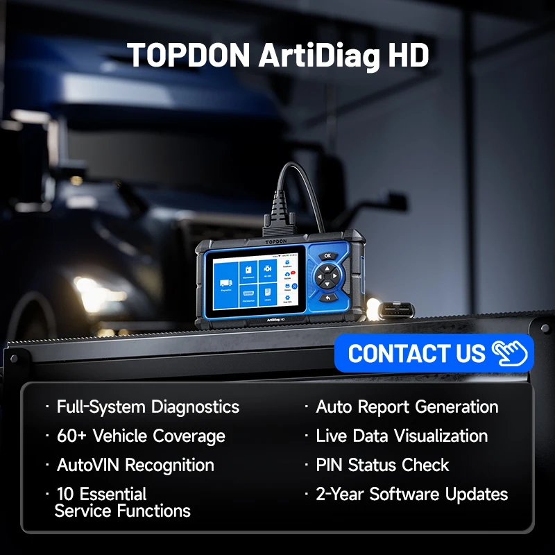 

TOPDON Artidiag HD Full-System Coverage for 60 Heavy-Duty Brands Heavy-Duty Two Years Free Updates Car Diagnostic Solution Tools