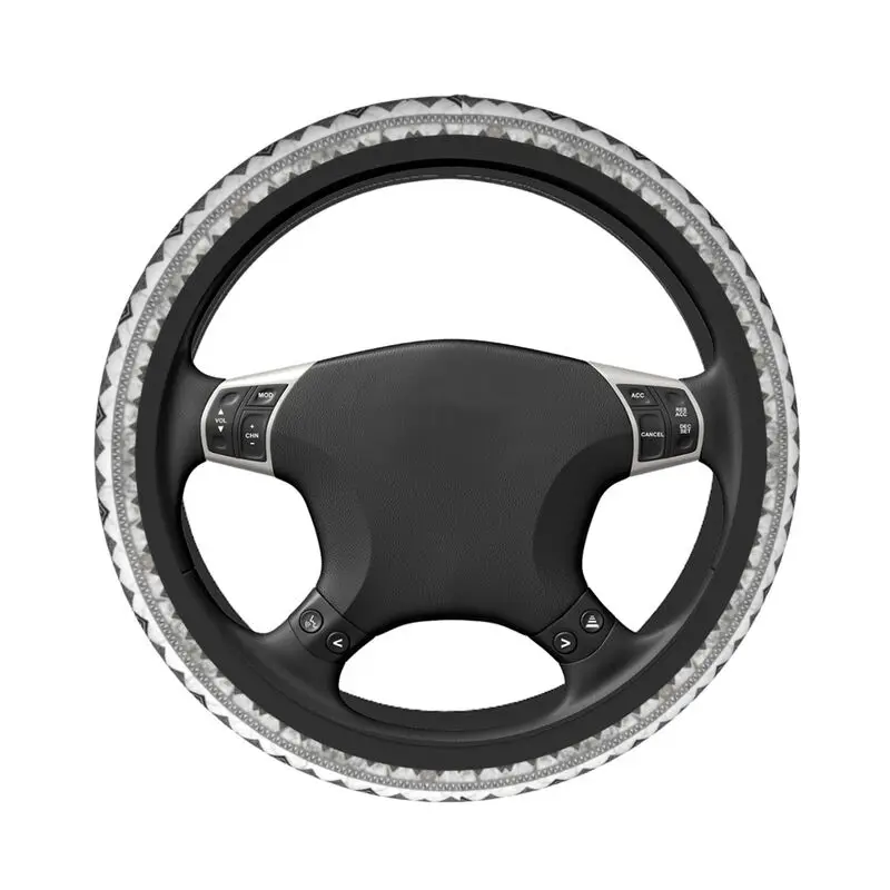 Greek Key Meander Steering Wheel Cover Black and White Marble Steering Wheel Protector Universal 15 inch Car Accessories