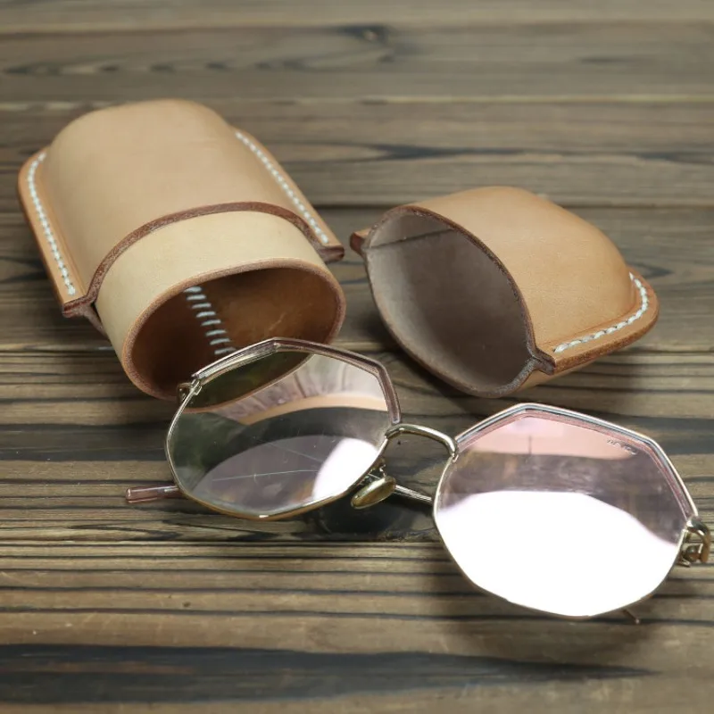 Handmade 1PC Retro Genuine Leather Glasses Cover Case Storage Bag Sunglasses Protective Box Eyeglasses Holder Men Women