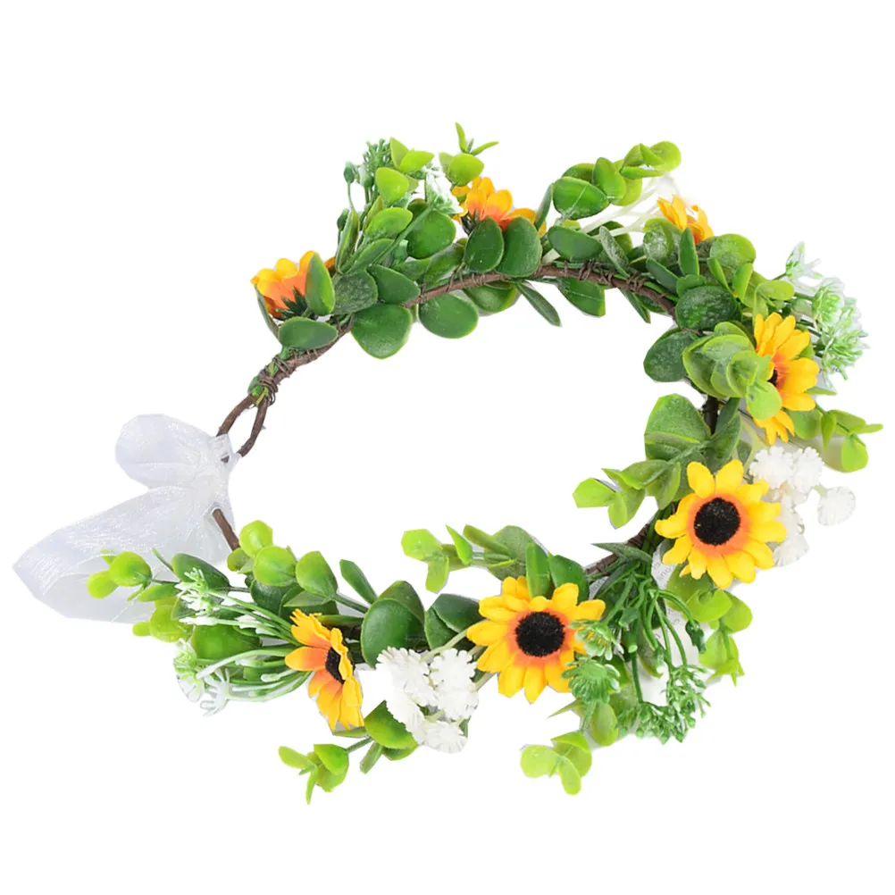 

Adjustable Floral Crown Headband Faux Flower Hair Wreath for Girls Bridal Party Beach Event Photo Prop Accessory