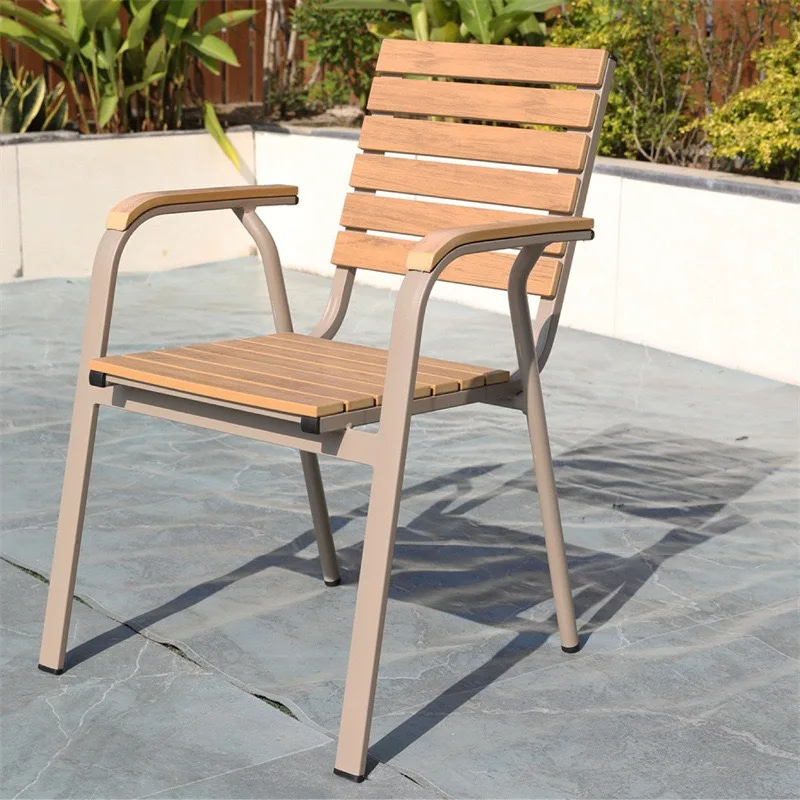 

4Psc Outdoor courtyard plastic wooden chair Garden villawaterproof simple leisure outdoor anticorrosive wooden chair combination