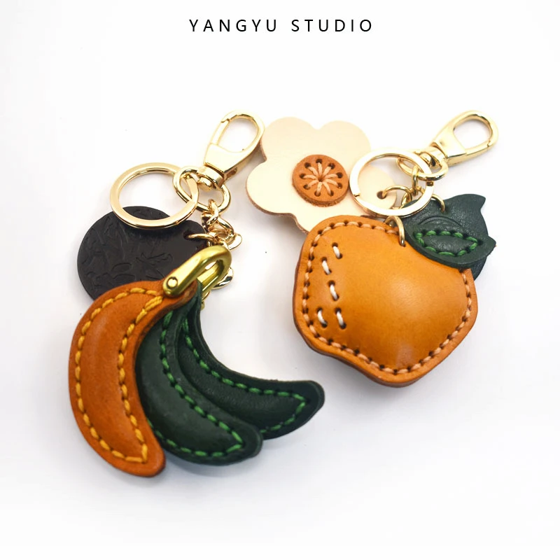 Wanshi Daji Genuine Leather Handmade Persimmon Keychain Fruit Bag Charm Simple and Cute Gift