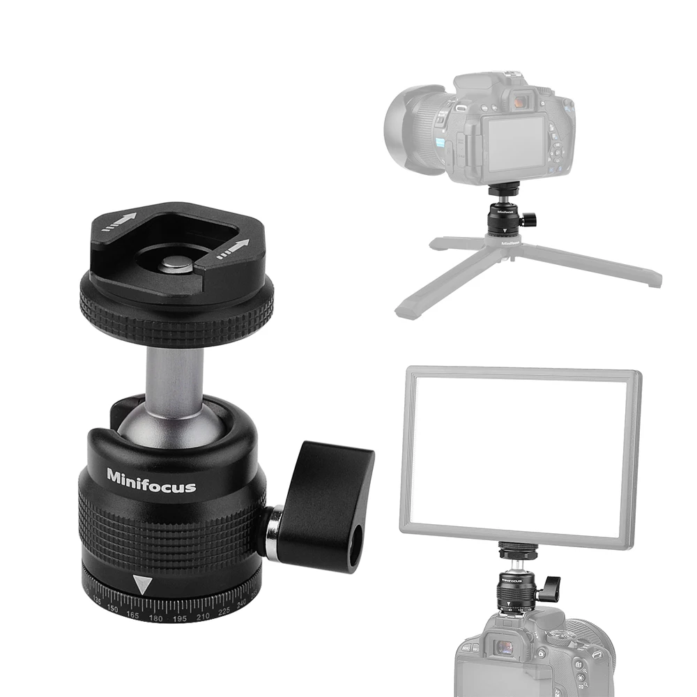 Mini Ball Head with 1/4 Hot Shoe Mount Adapter Camera Cold Shoe Mount for Cameras Camcorders LED Light Microphone Monitor Tripod