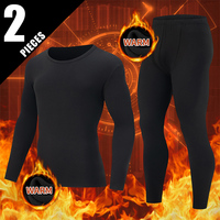 2-pcs Men's Autumn/Winter Black Round Neck Comfortable And Versatile Warm Underwear Set Plus Size Sports And Fitness Base Shirt