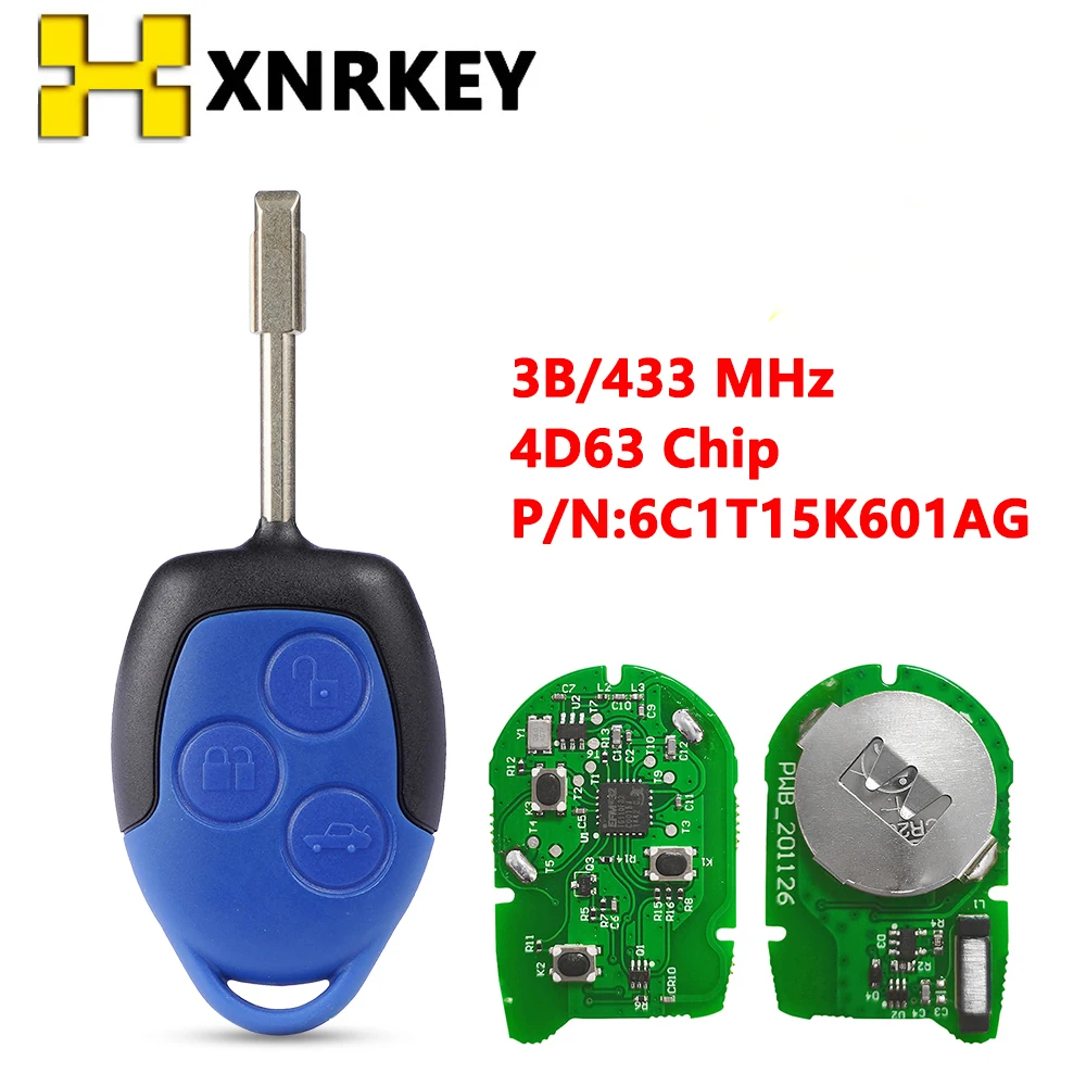 XNRKEY OEM Genuine/Aftermarket Remote P/N:6C1T15K601AG 3 Button 433MHz 4D63 for Ford Transit WM VM 2006-2014 FO21 Blade