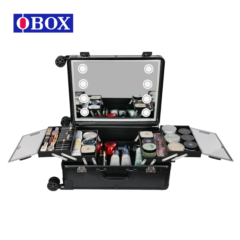 22-Inch Lighted Makeup Box Vanity Station Studio Makeup Cosmetic Case Organizer With 3 Shades Of Light