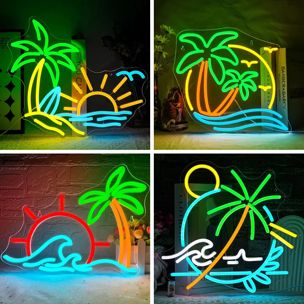 Tropic Neon Sign Dimmable Coconut Tree Led Light Signs for Wall Decor Summer Beach Hawaii Shop Neon Signs Bar Party Decor