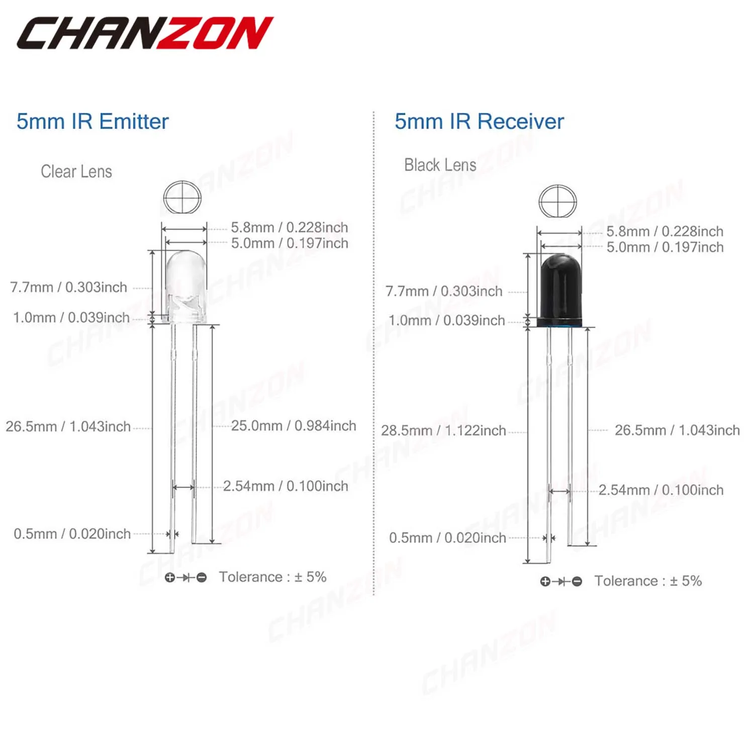 IR LED 다이오드 송신기 수신기, 적외선 광 다이오드 광 트랜지스터 이미터, 발광 전구, 3mm 5mm, 850nm 940nm, 100 개