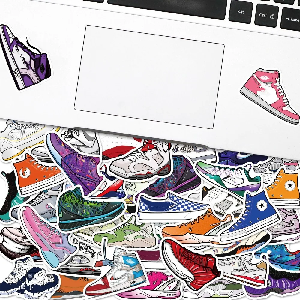 50PCS Sneaker Culture Anime Stickers Fashion Brand DIY Laptop Phone Guitar Skateboard Car Waterproof Sticker Classic Toy