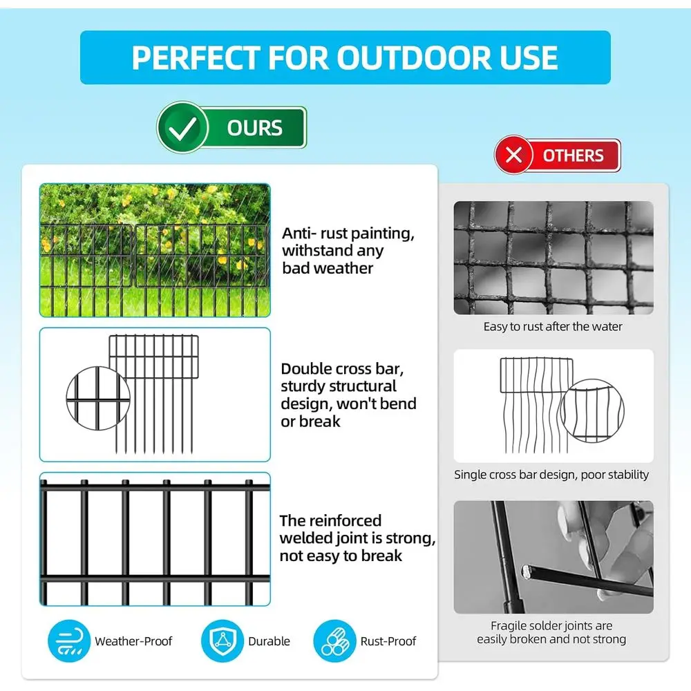 سياج حديقة بطول 27 قدمًا و25 لوحة مع ارتفاع 17 بوصة، وأوتاد معدنية مقاومة للصدأ، وفجوة 1.25 بوصة لتوفير الحيوانات الأليفة في الهواء الطلق