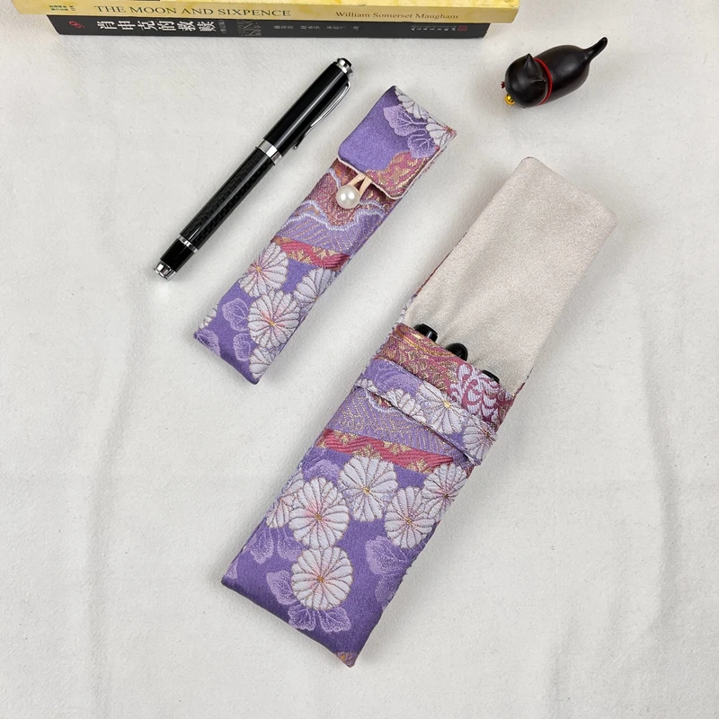 

High-quality original handmade pencil bag fabric pen bag pen cover zipper storage bag purple western woven jacquard fabric