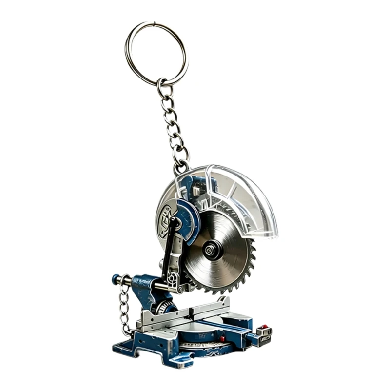 F2TD Industrial Style Keychain Charm Mini Saw Outline with Acrylic Body, Metal Ring and Short Chain for Key Ring Use, Backpack