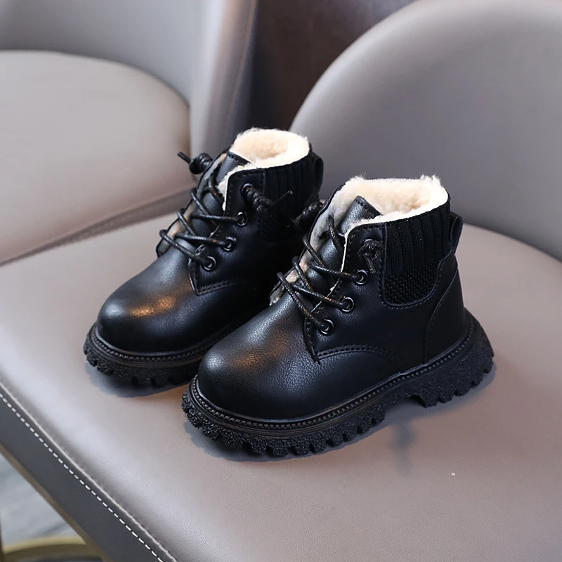 2025 winter children's shoes, children's warm and thick boys and girls' fashion boots, lace up side zipper children's snow boots