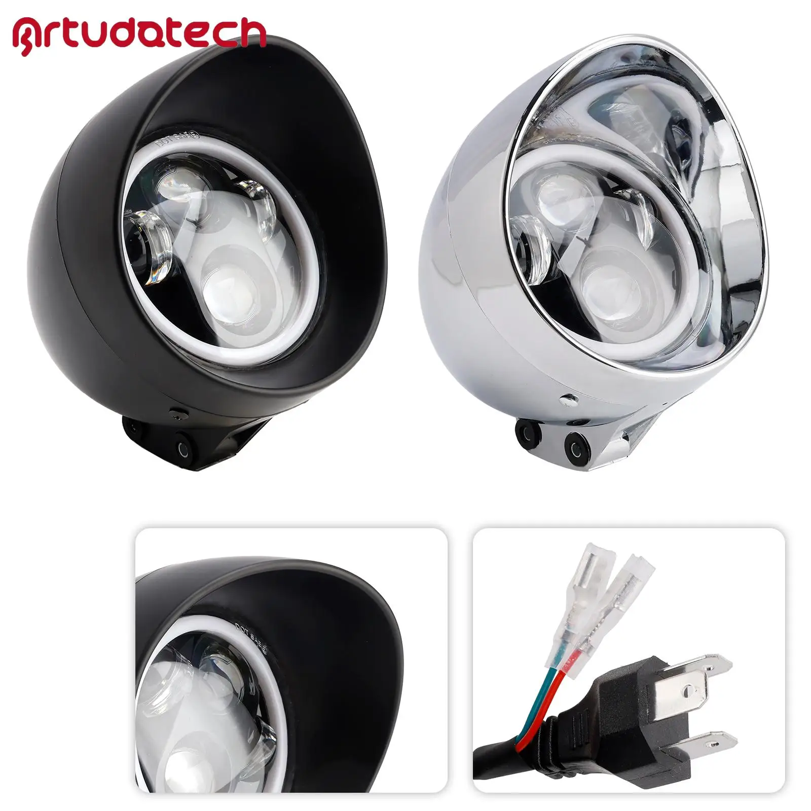 

5.75" Motorcycle Spotlight Headlight Fog 4-Bulbs for Motorcycle Scooter Chrome