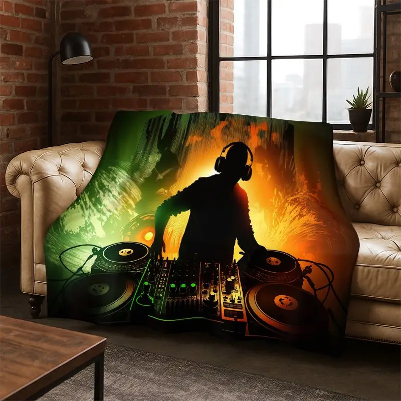 Retro Vinyl Record Music DJ Tape Flannel Blanket Soft Warm Blanket Throw Blanket for Bedroom Living Room Bed Travel Picnic Gift