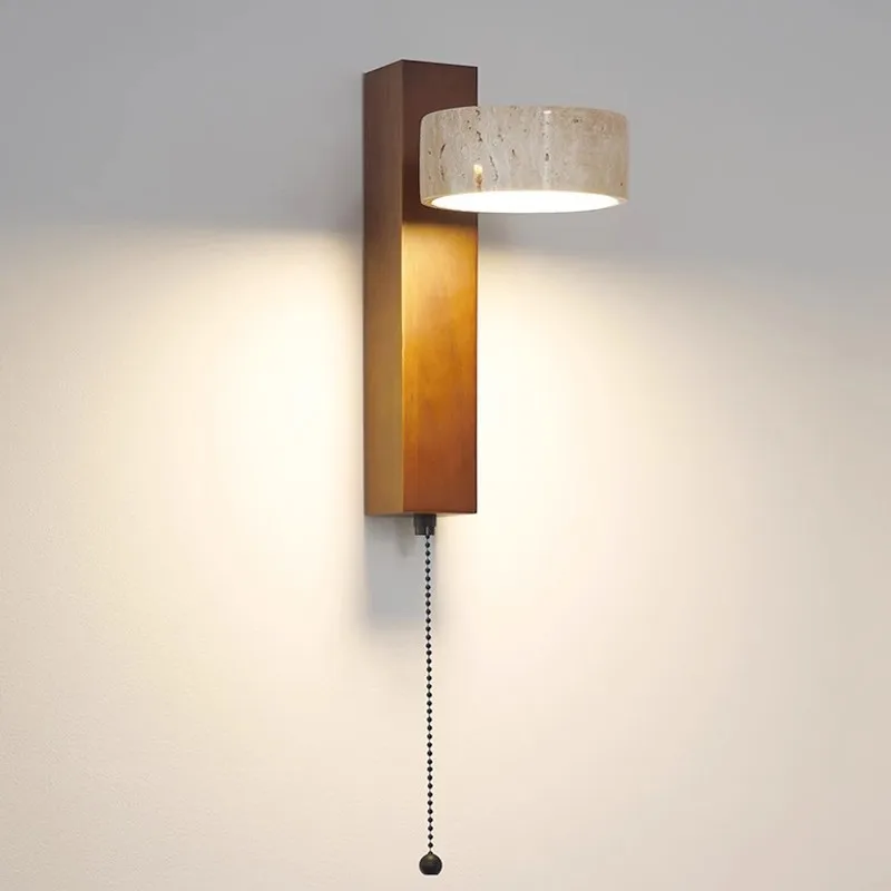 

Bedroom bedside reading wall lamp medieval simple retro living room sofa study with pull wire switch can be rotated