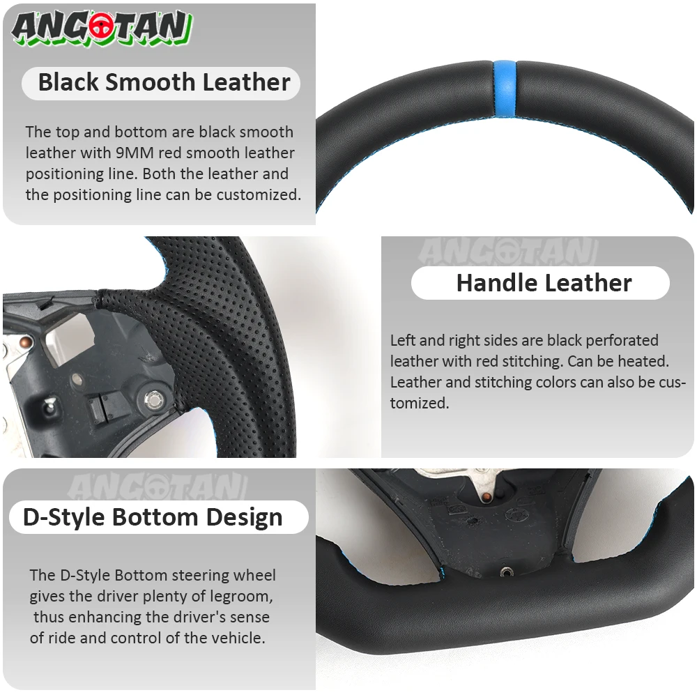 عجلة قيادة جلدية كاملة لسيارات BMW E90 E91 E92 E93 E89 E87 E70 E84 E82 E81 328i 335i 135i 325i مع خط مركزي للخياطة الزرقاء #5