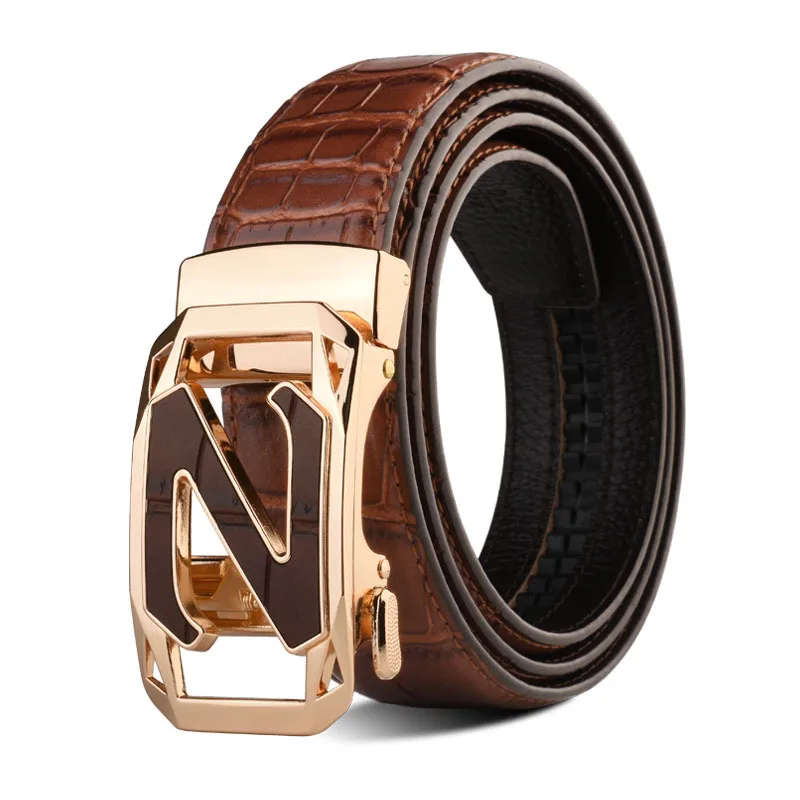 Fashion Black Z Letter Belt Men's Automatic Buckle 3.5cm Wide Leather Casual Belt High Quality Croskin Ceinture Homme