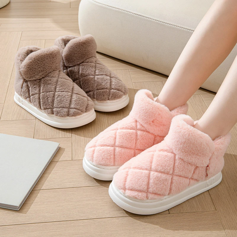 Winter Warm Women's Cotton Slippers Thick Bottom Outside Wear Non-slip Warm Shoes Cute Home Plush Package Root Cotton Slippers