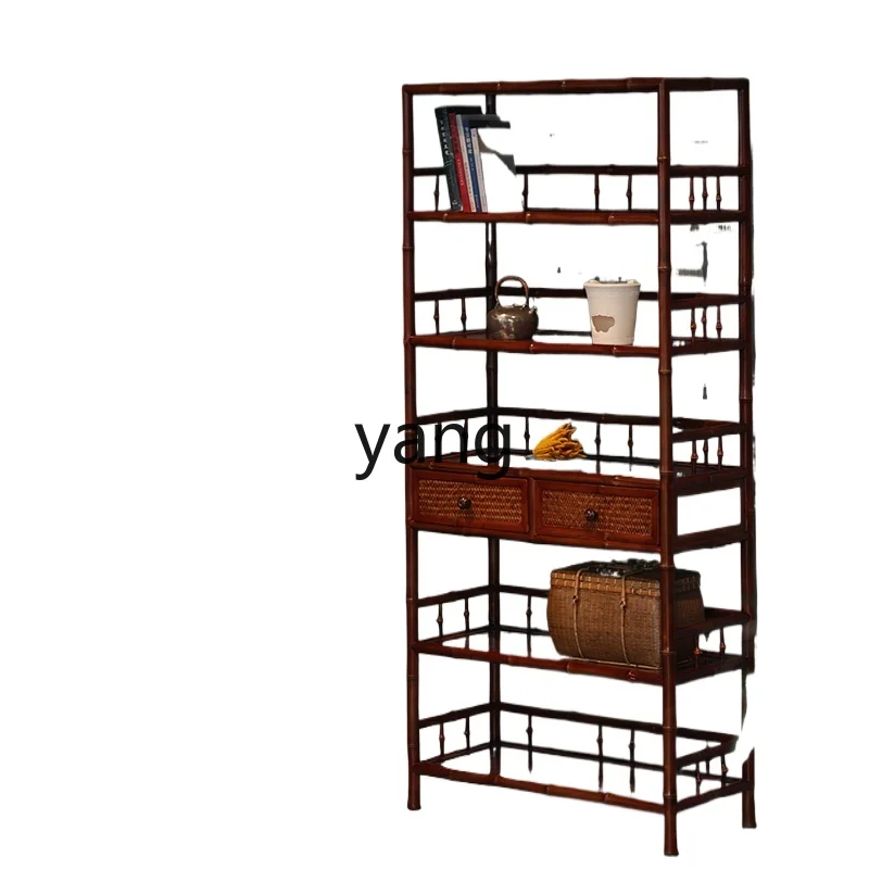 

LTT Ming-style bookshelf handmade round bamboo antique grid rack Chinese display rack