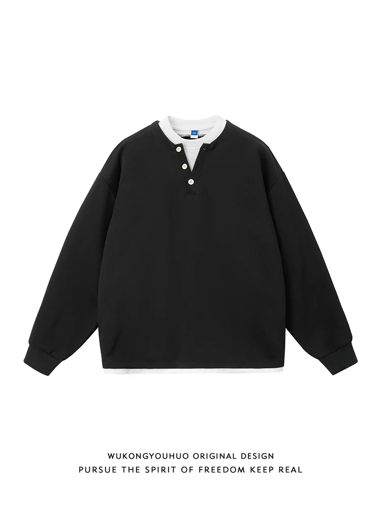 

Ретро футболка с длинными рукавами и воротником «Два Генри», мужская осенняя свободная повседневная рубашка с внутренним дном, футболка