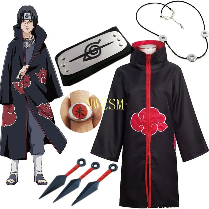 Disfraz de Kakashi, capa de Akatsuki, Uchiha Itachi Sharingan, diadema, collar, anillo, Kunai Pain, disfraz de Halloween para hombres y niños