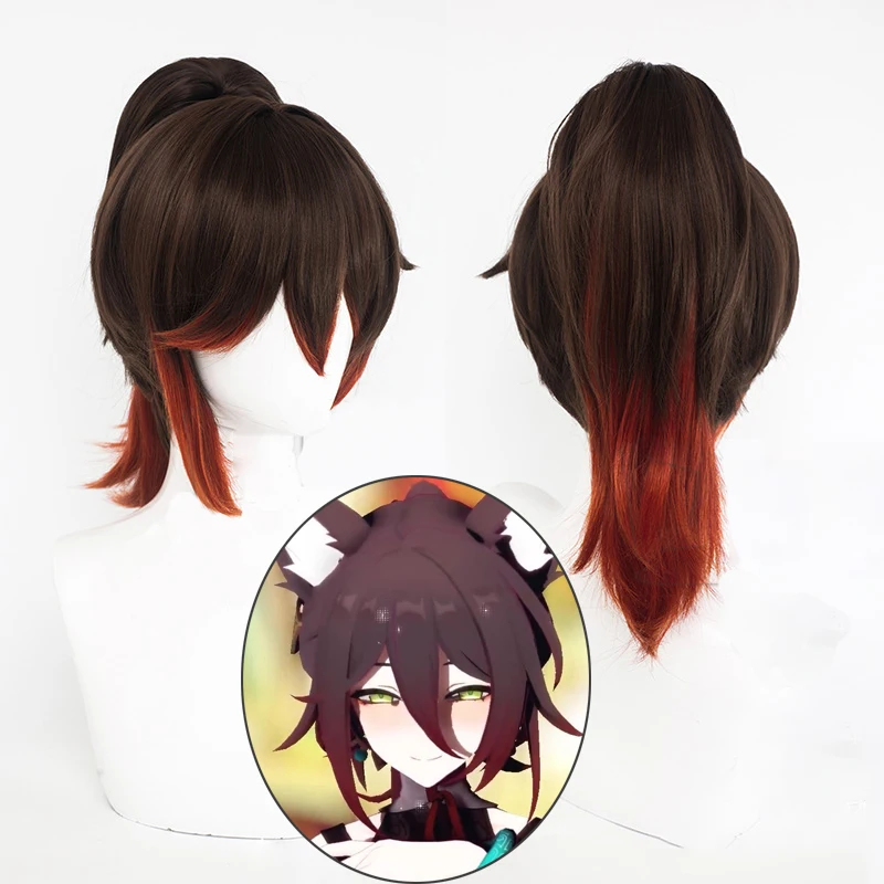 

Anime Game Honkai Star Rail Tingyun Cosplay Wigs Brown Red Gradient Hair Women Halloween Party Carnival Role Play Accessories