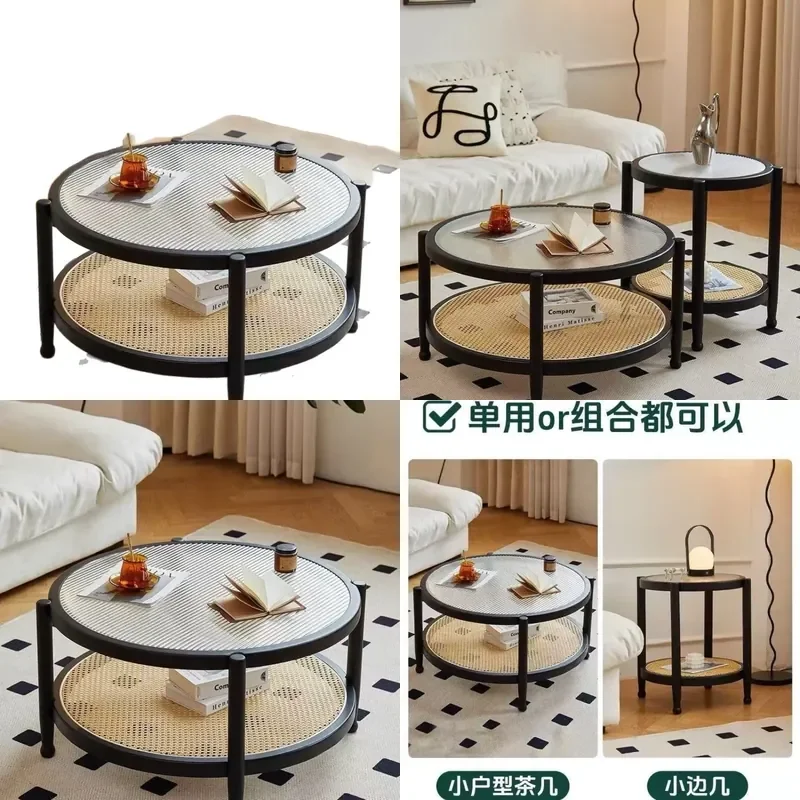 table-basse-ronde-nordique-en-bois-massif-verre-cannele-rotin-double-couche-meubles-de-salon-petit-appartement-style-japonais