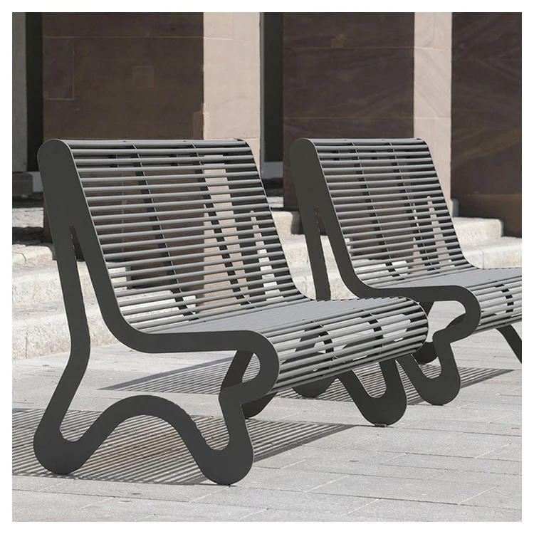 

Outdoor Steel Furniture Outdoor Waterproof Benches Black Metal Public Chair