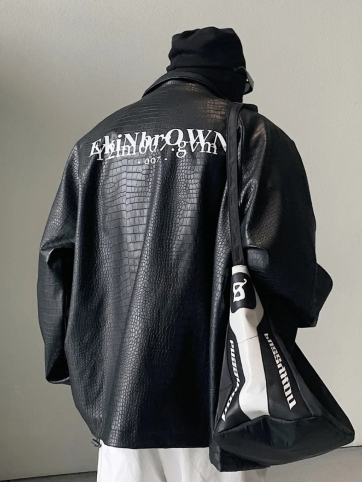 Men's Crocodile Print Leather Jaet Casual Loose Fit Faionable Spring Autumn Outerwear Polyester Fiber Waterproof Zipper