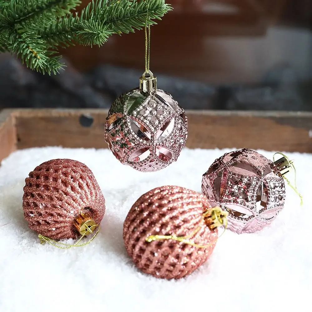 8Pcs 6cm Grid Painted Christmas Ball Mixed Small Size Christmas Spheres Pendant Hanging Plastics Christmas Decorative Balls