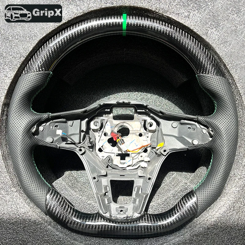 

Рулевое колесо из углеродного волокна, зеленый кожаный отверстие Golf 8 GTI R Line MK8 Jetta GLI ID4, спортивное гоночное рулевое колесо с подогревом