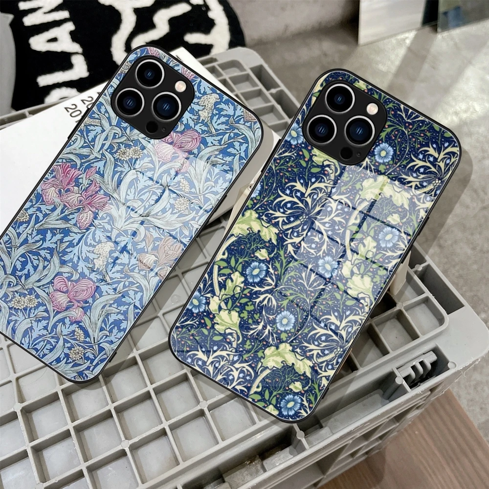 William Morris Strawberry Thief Design Phone Case Tempered Glass For IPhone 16 15 14 13 12 Pro Max Plus Samsung S24 S23 Covers