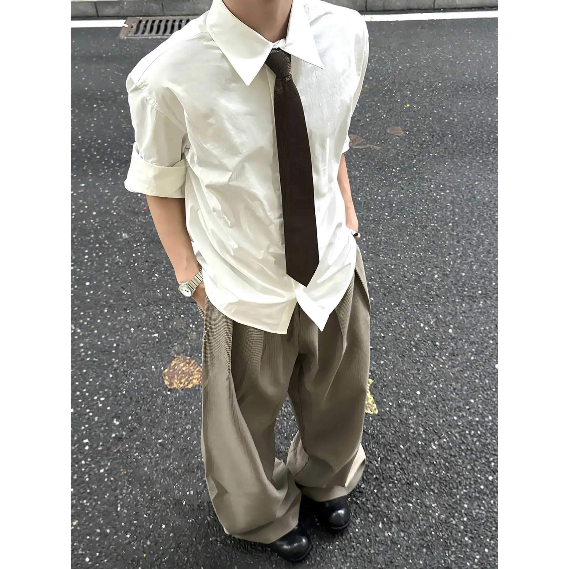 

Мужская белая рубашка Losyself с длинным рукавом, приталенная, для ношения под костюм, как базовый слой или верхняя одежда, осенняя модная модель в университетском стиле