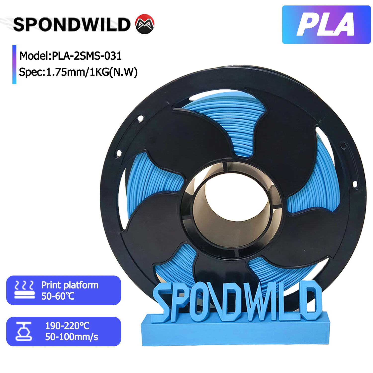 

SPONDWILD Pla-нить 1 кг 1,75 мм матовый небесно-голубой для Bambu Lab Creality Anycubic Elegoo аксессуары для нити для 3d-принтера и 3D-ручка