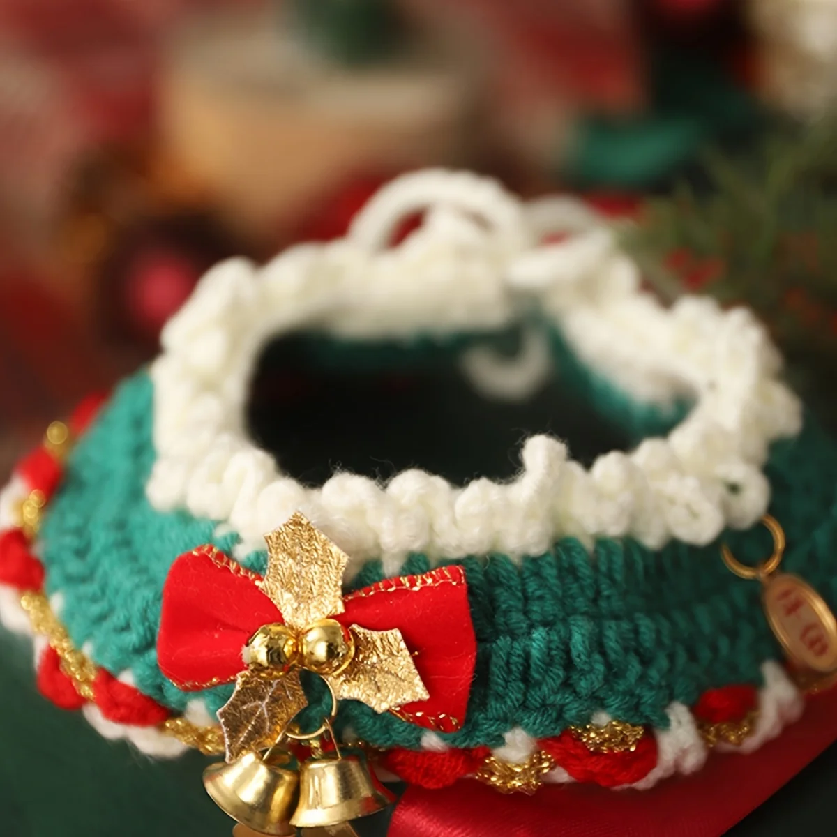 New Cute Cat Christmas Knitted Bandana Bib Collar Handmade Crochet Bib Dog Small Dog Cat Holiday Decoration Collar Jewelry