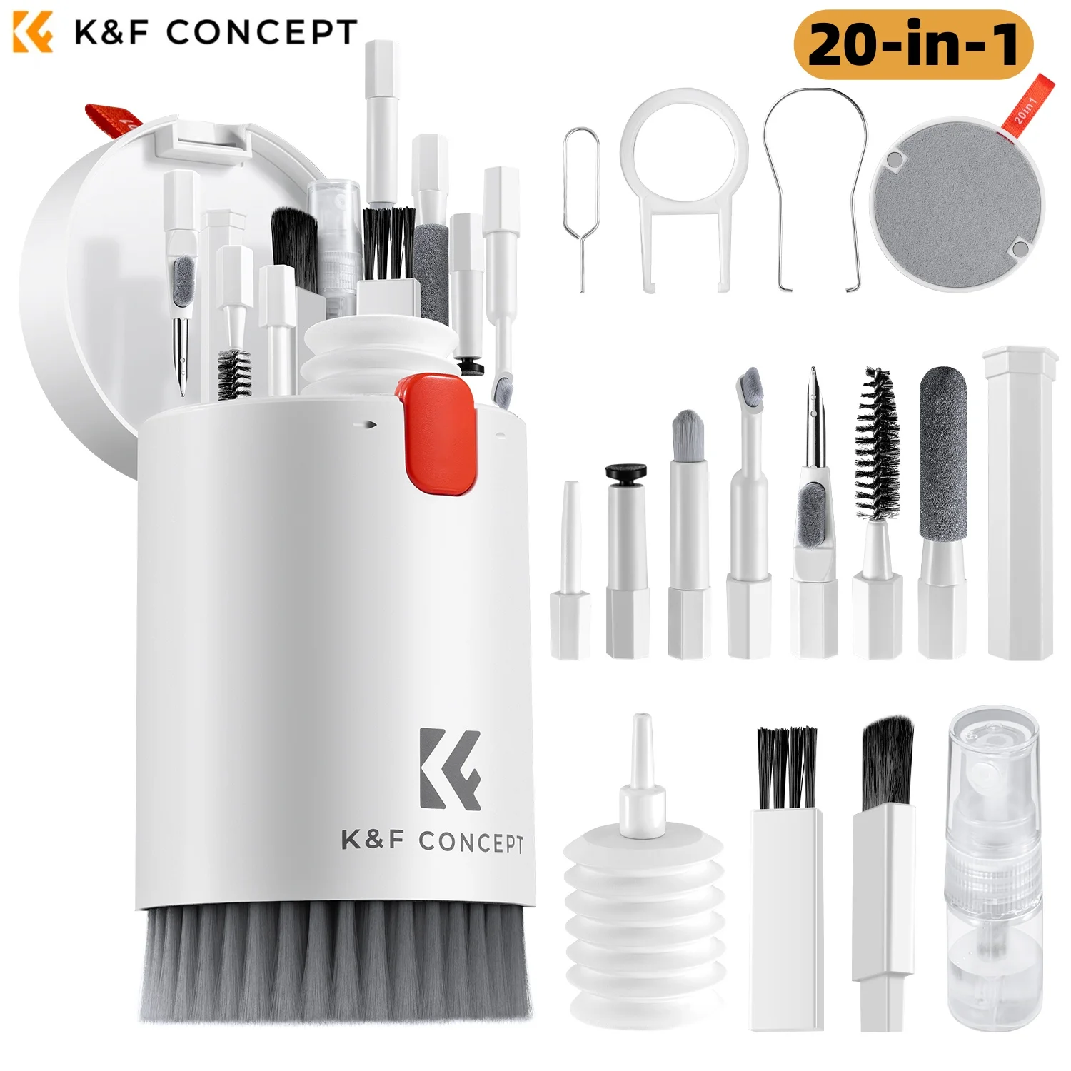 

K&F Concept 20-in-1 Camera Keyboard Cleaning Kit with Earphone Cleaning Pen,Flocking Sponge,Air Blower,Phone Lens Camera Brushes