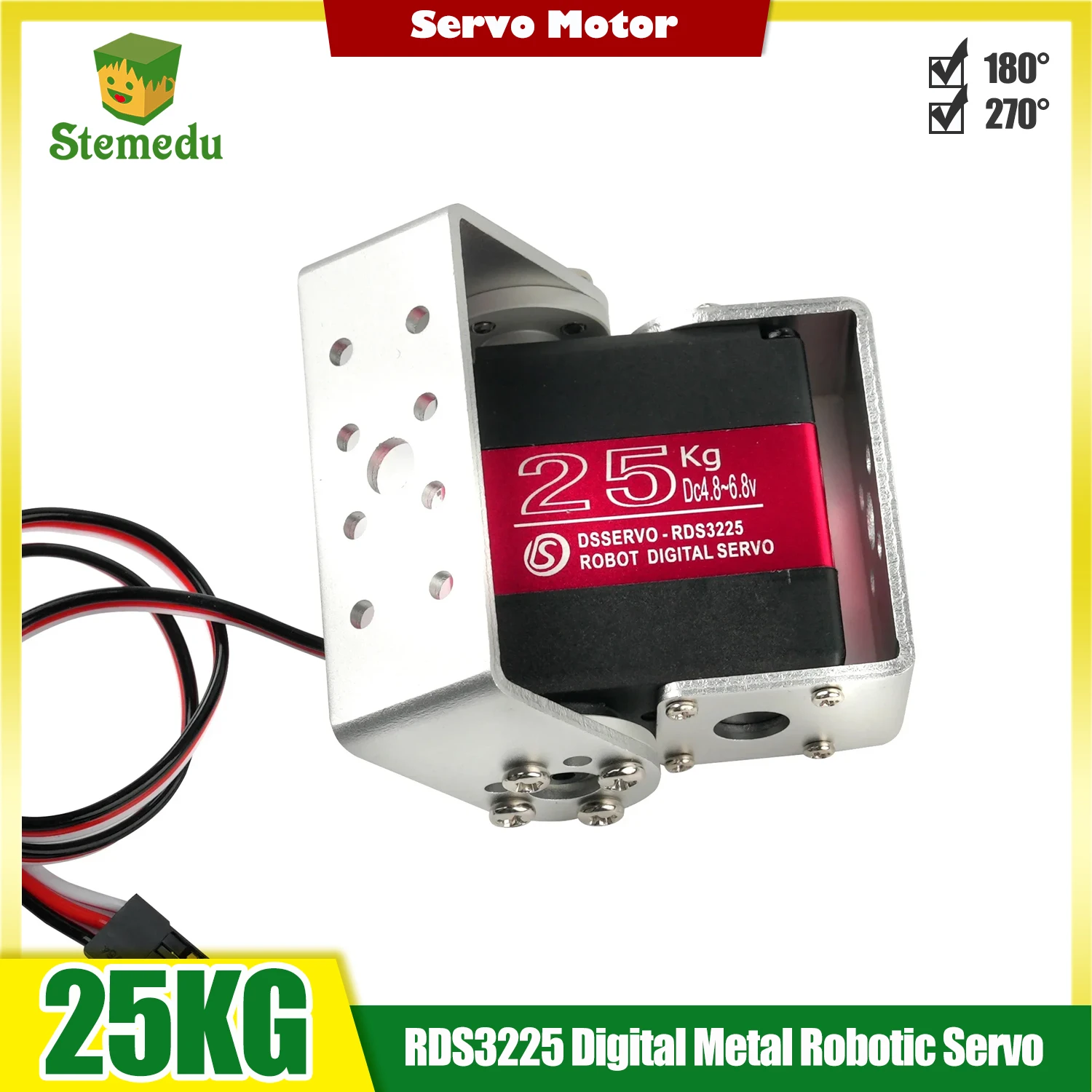 RDS3225 25KG Robot Servo digitale Coppia elevata Ingranaggio metallico Doppio albero con staffa di montaggio a U per servomotore braccio robotico
