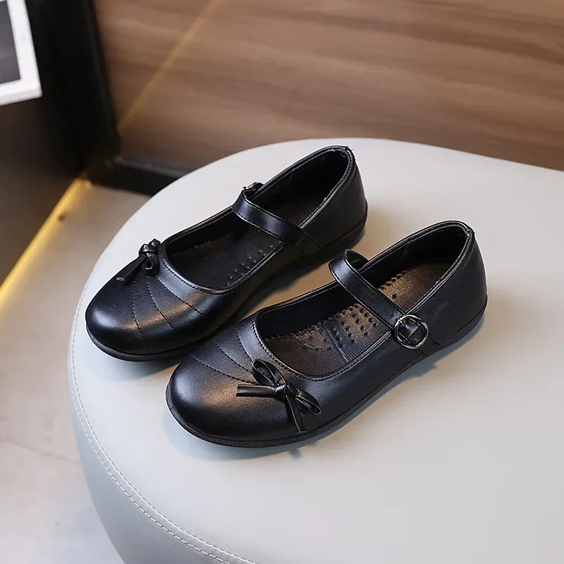 New Girls Party Dresses Leather Shoes Black Versatile Children\'s Flats for School Performance Fashion Kids Formal Uniform Shoes