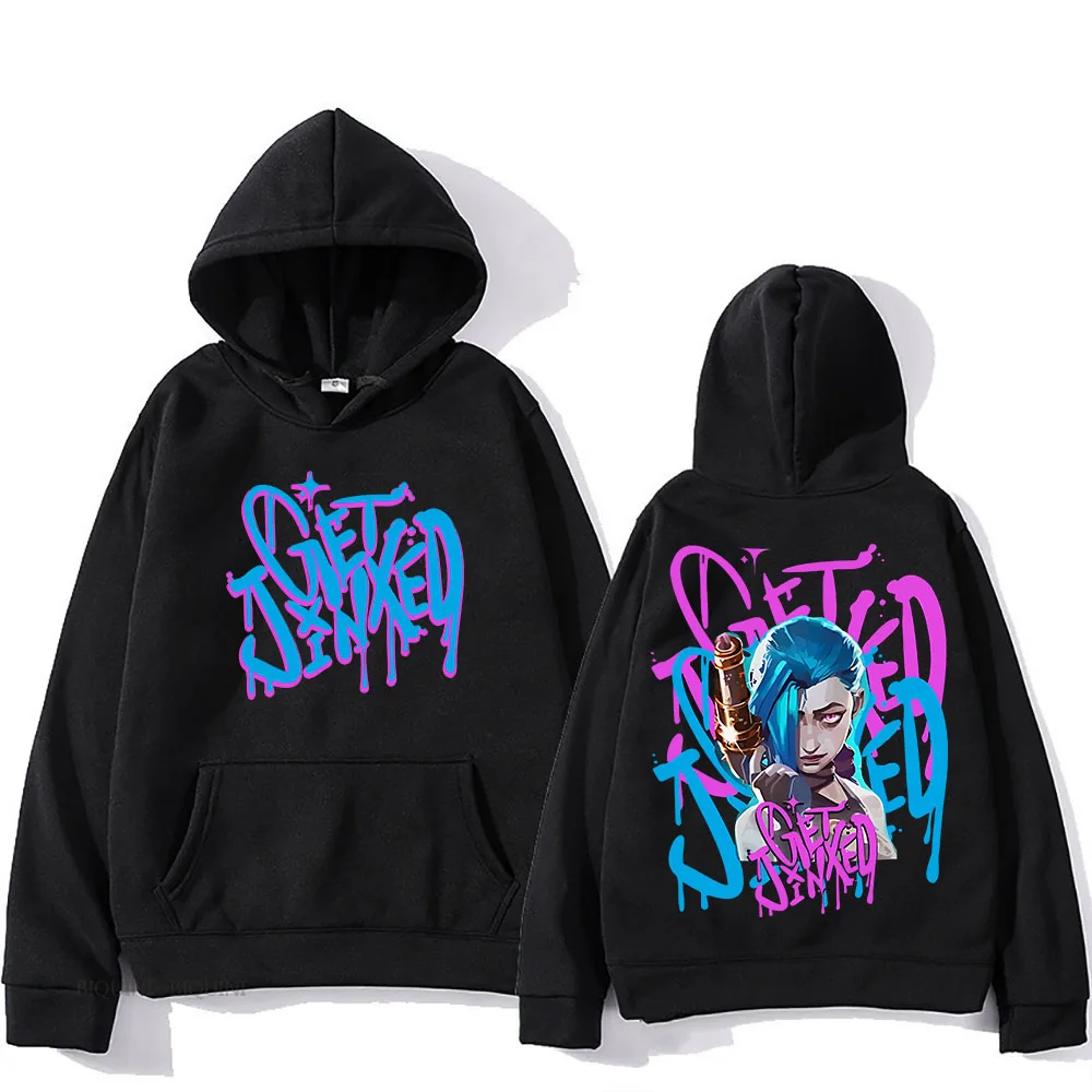 Anime Print Arcane Jinx Cute Hoodies Harajuku Kawaii Sweatshirt Long-sleeved Cartoon Fleece Clothes Fashion Pullover Hooded Tops