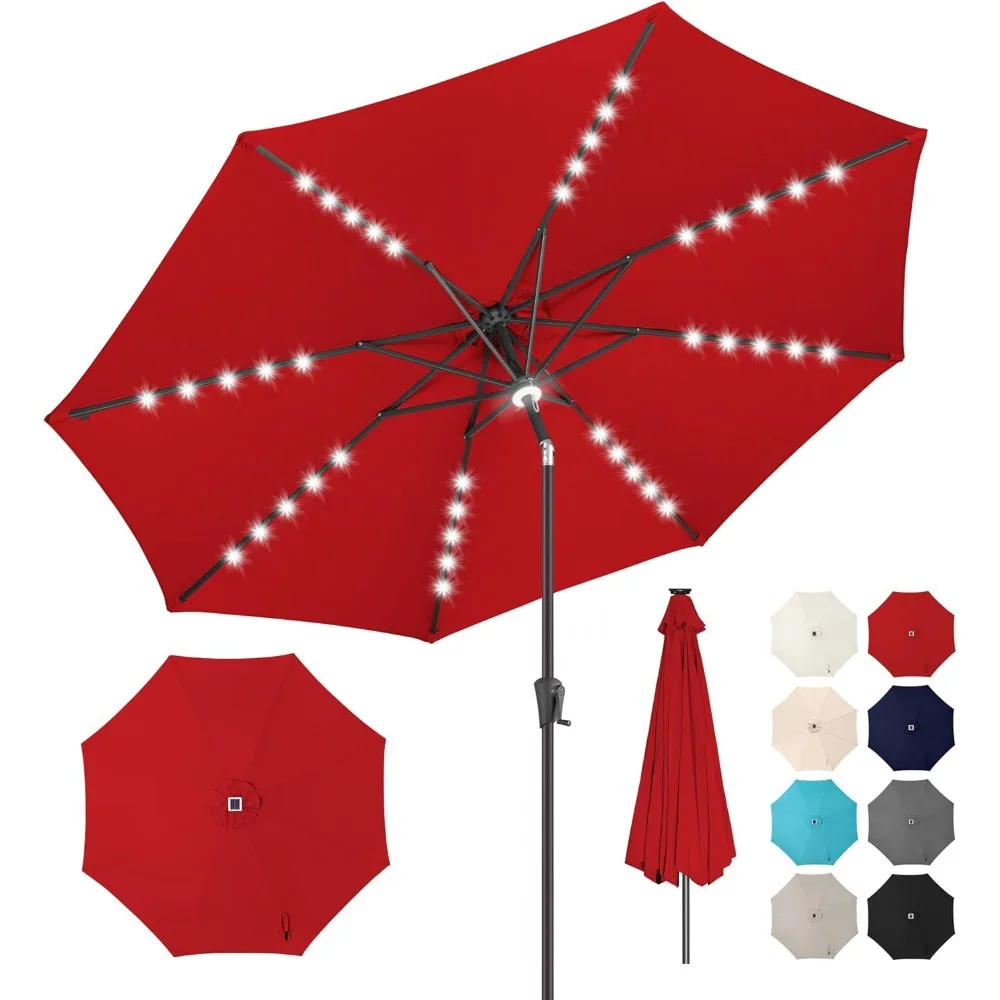 

Зонт на солнечной батарее длиной 11 футов для улицы - зонт для патио с подсветкой и 40 светодиодными фонарями, водонепроницаемая защита от ультрафиолета, настольный зонт с наклоном и сумкой