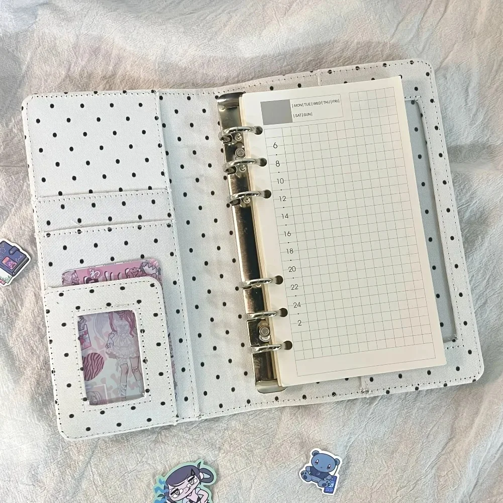 A6 Polka Dot Cloth Binder Notebook 6-Hole Loose Leaf Portable DIY Scrapbook Journal Multi Pocket Photo Album Planner School Gift - view 3