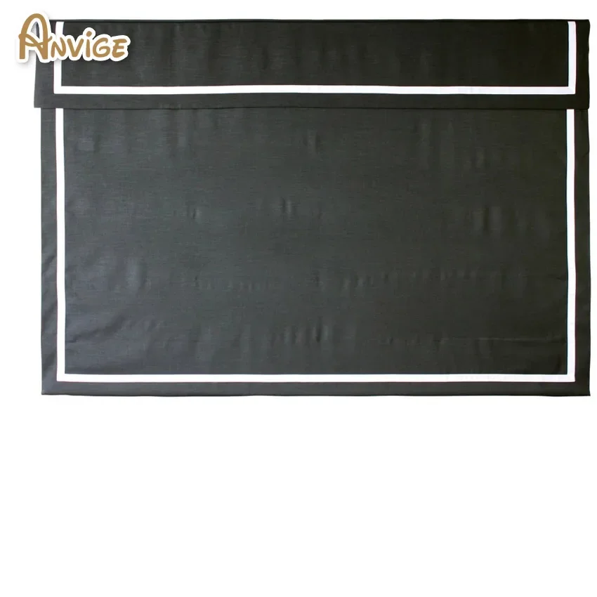 

Modern Black With White Border Trims Flat Roman Shades Customized Roman Blinds With Installation Included