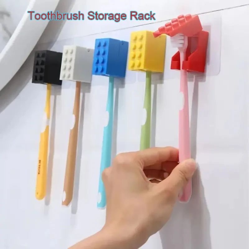 1Set Baustein Zahnbürste Mit Zahnbürste Lagerung Rack Wand Montiert Zahnbürste Halter Organizer Bad Zubehör