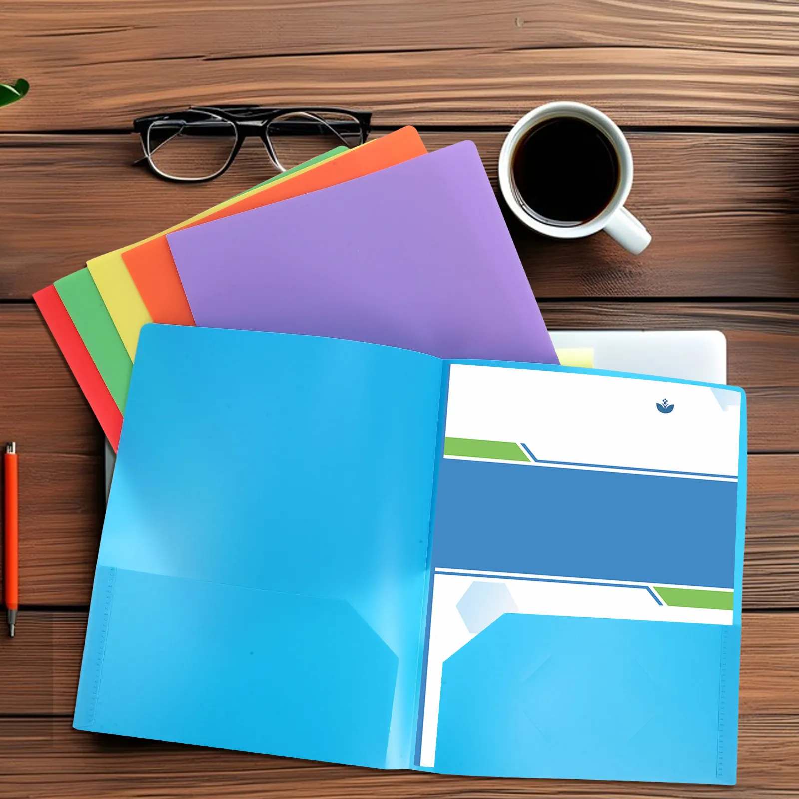 

6Pcs Plastic Pocket Folders A4 Folder with Prongs Two Pocket Organizer for School Office Filing Cabinet Document Storage