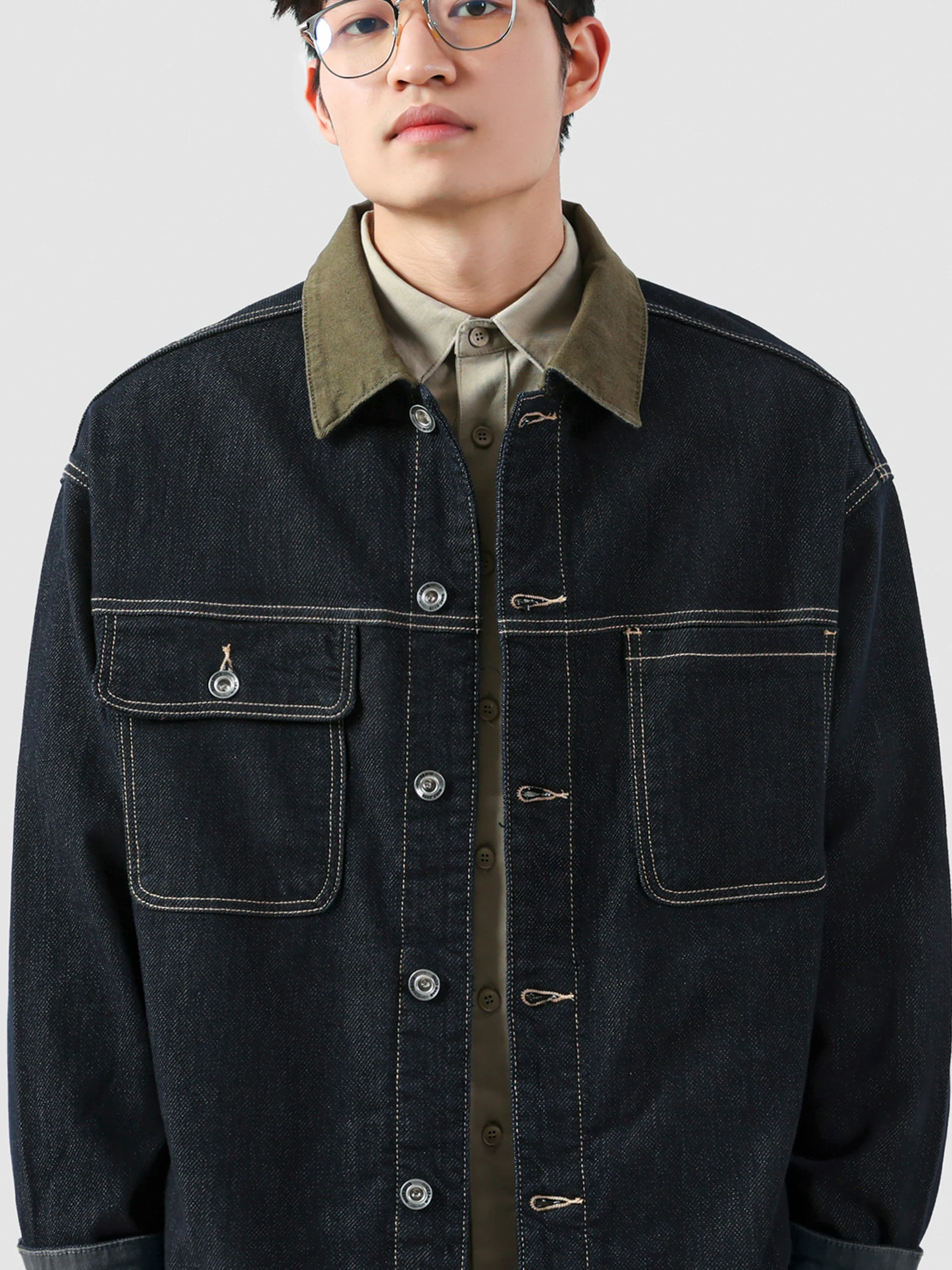 جاكيت دنيم كاجوال فضفاض بغسيل قديم للرجال، موديل جديد لفصلي الربيع والخريف مع تفاصيل الجيوب، مقاوم للرياح، مصنوع من ألياف الب... #3