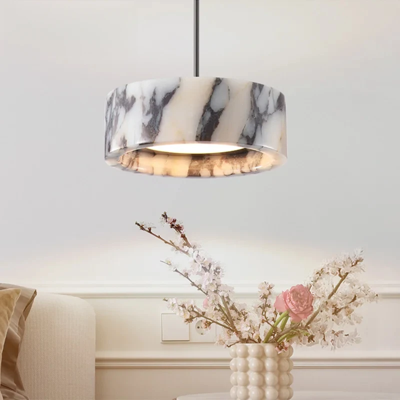 Modern Cylinder Marble Pendant Light Natural Stone LED Hanging Lamp Minimalist Suspension Light for Kitchen Island Bedroom Cafe