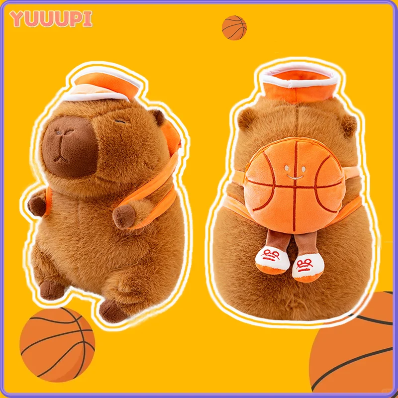 

26 см Капибара плюшевые игрушки Kawaii Капибала с баскетбольным рюкзаком мягкие игрушки подушка спортивный партнер детские подарки на день рождения